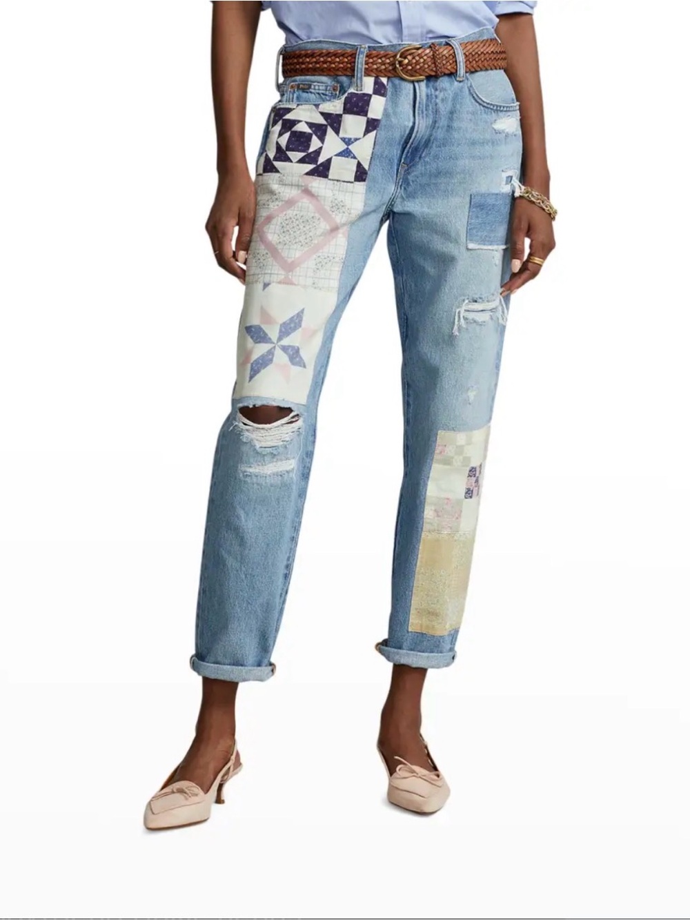 Ralph Lauren Light Blue Patchwork Boyfriend Jeans